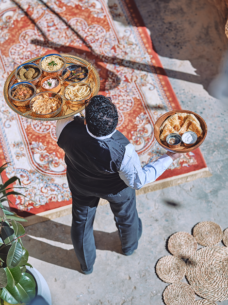 Warm dining ambiance with golden light